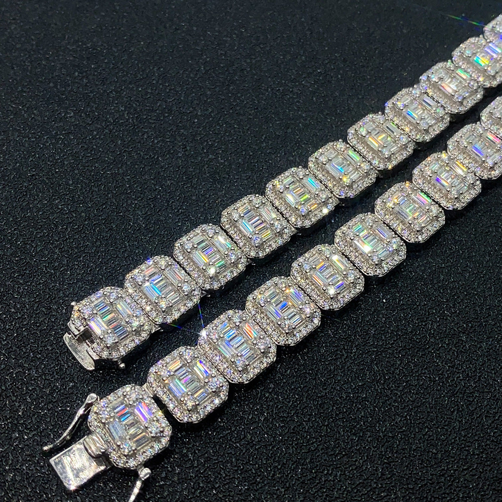 S925 Silber Inlay Rechteckige Moissanite Kubanische Gliederkette
