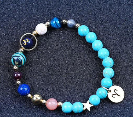 Pulsera de Cuentas de Turquesa de 8 mm con Diseño de Doce Constelaciones