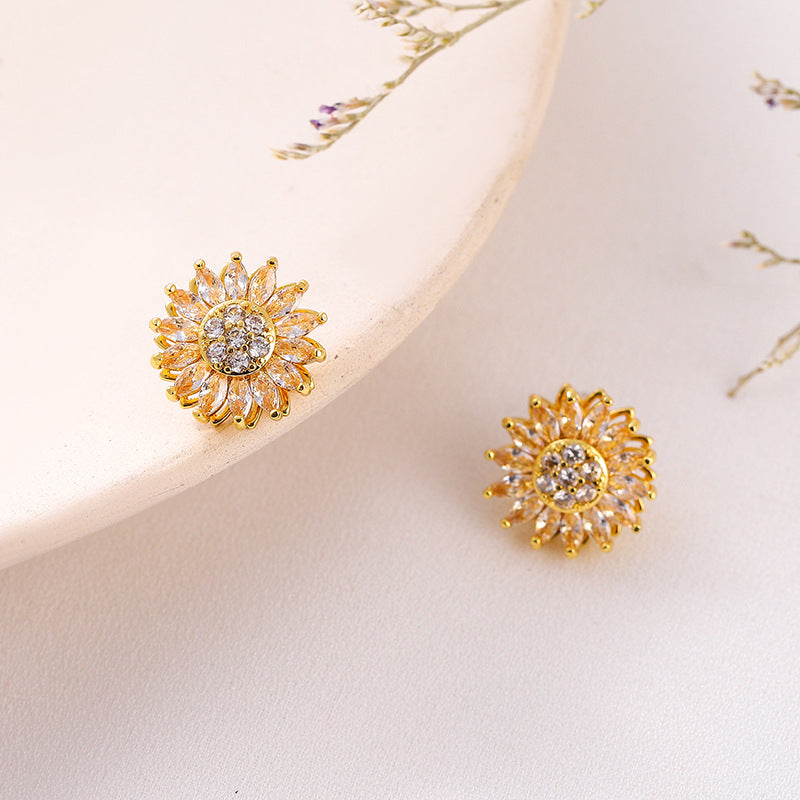 Klassischer Charme Sonnenblume Blume Edelstahl Halskette Ohrringe Mode Exquisiter Mikro-Samen Schmuck Ring