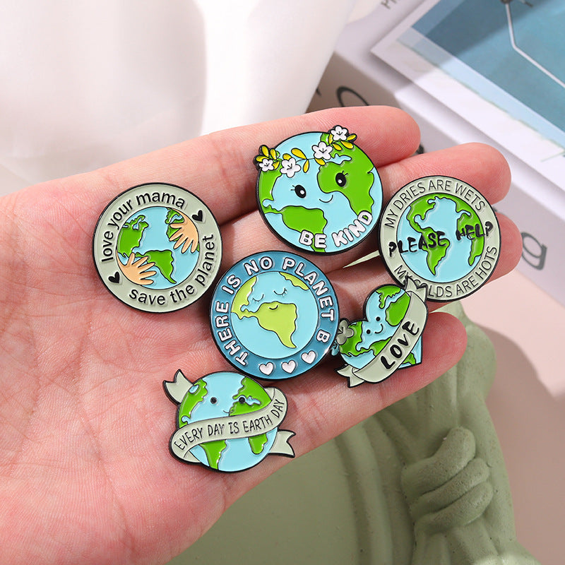 Broche creativo con forma de Tierra de dibujos animados para proteger el planeta