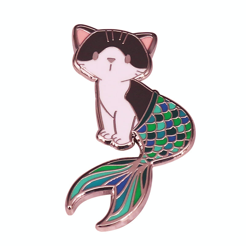 Broche Esmaltado de Gato Sirena de Dibujos Animados Bonito