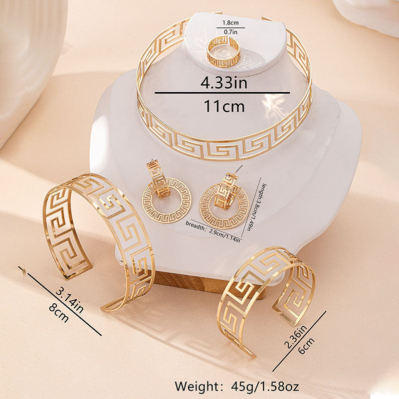 Geometrische Schlaufenkragen-Ohrringe Ring Armband Damen Schmuck Modeschmuck Set