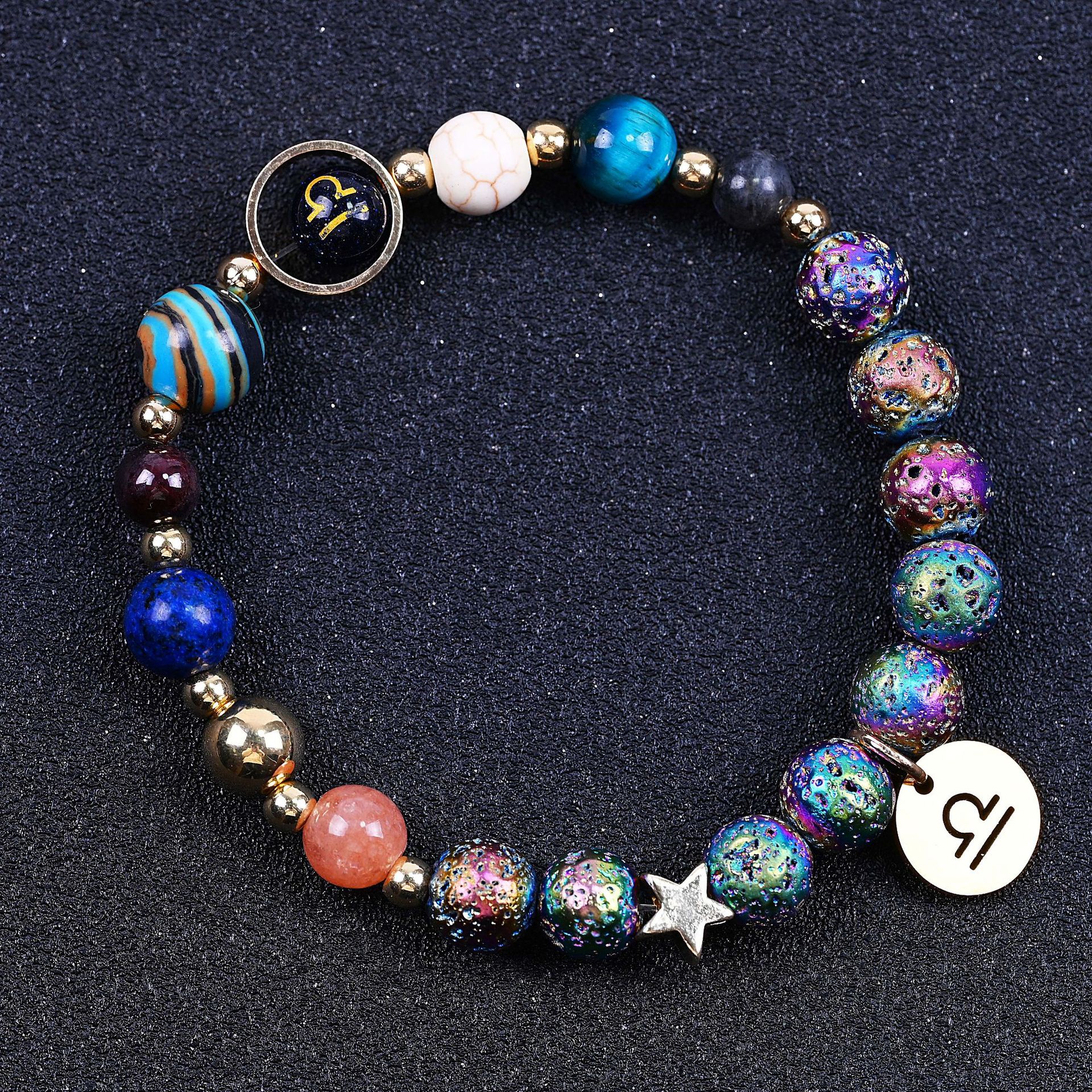 Pulseras de las Doce Constelaciones de Roca Volcánica Colorida de San Azul