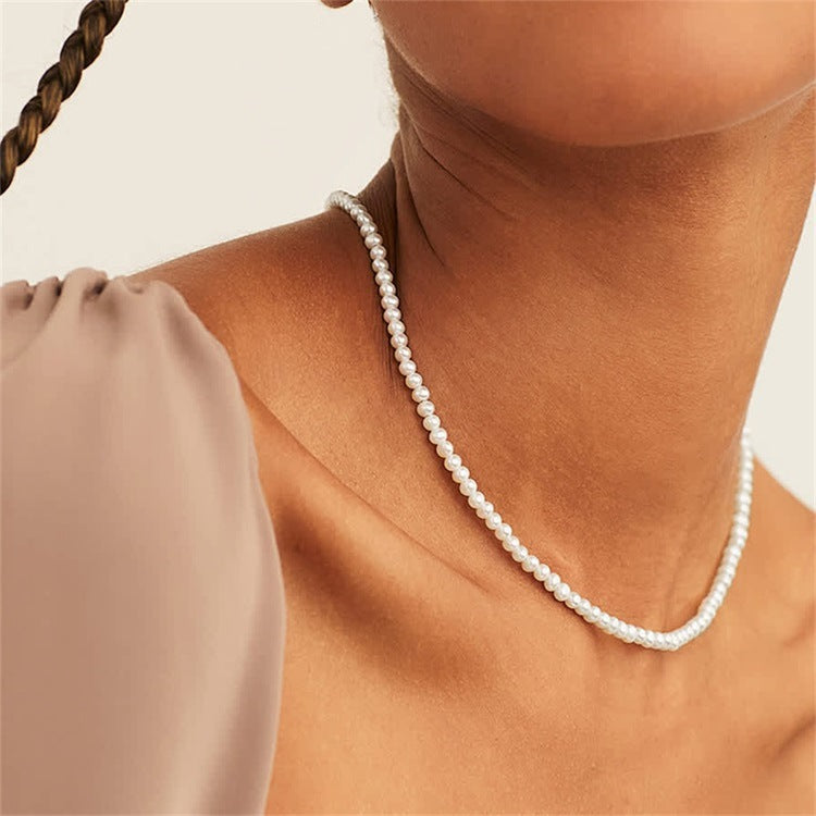 Vergoldete Perlenhalskette 14k Schlüsselbeinkette Schlichte hochwertige Perlenkette für Damen