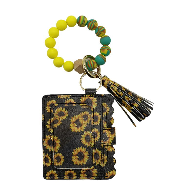 Llavero de pulsera de cuentas de silicona con estampado de leopardo
