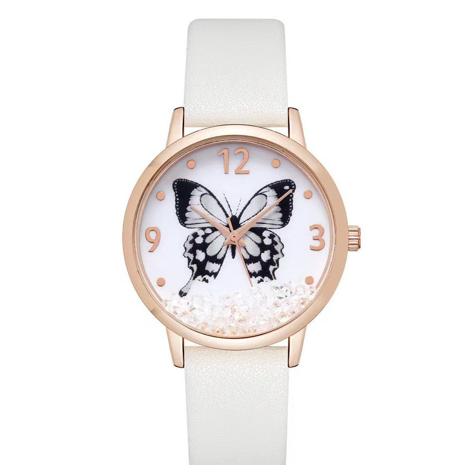 Reloj de cuarzo con diamantes de imitación y mariposa con números de moda para mujer
