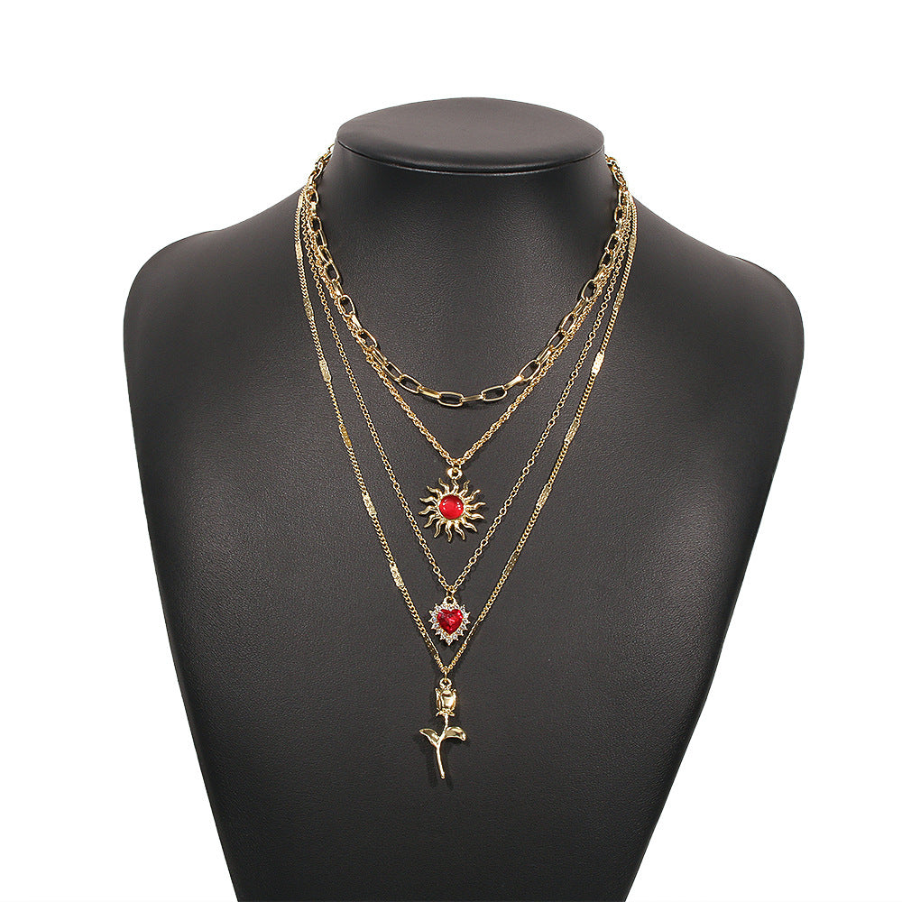 Mehrreihige Halskette Elegante Metallkette Diamant-Halskette