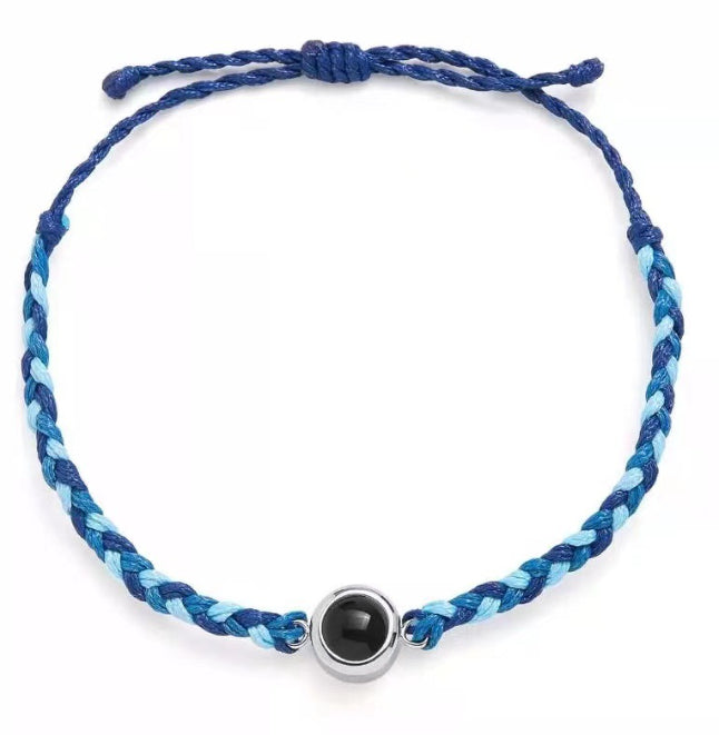 Pulsera redonda de cuerda con cuentas de acero de titanio con proyección de foto de color ajustable