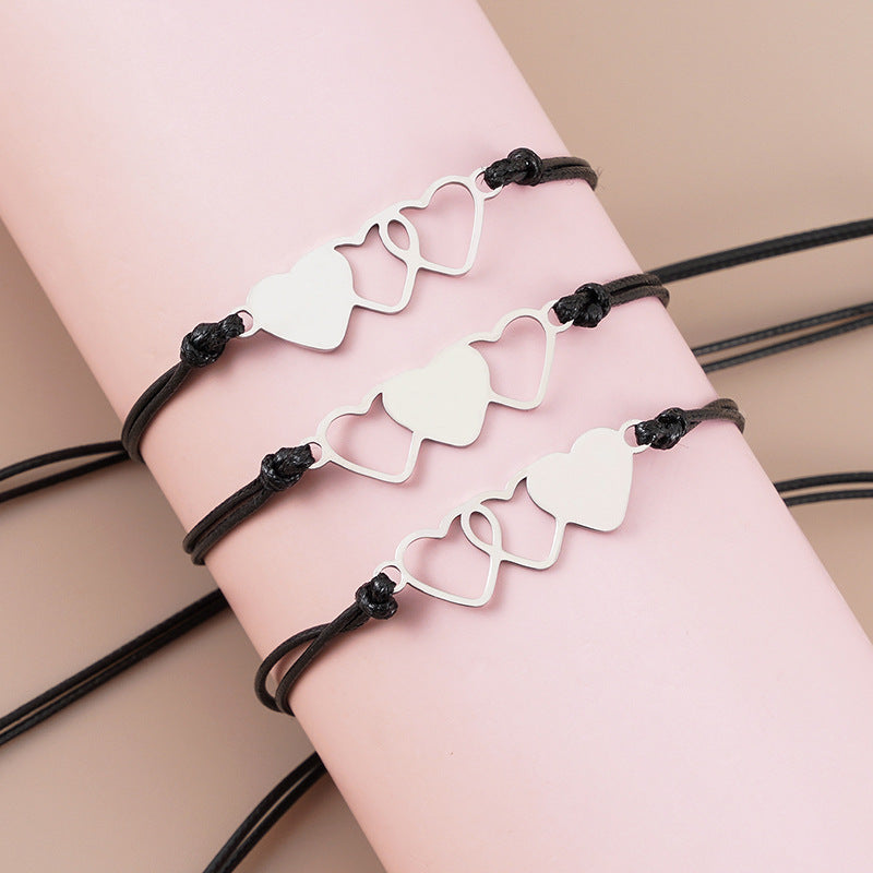 Edelstahl Herz Muttertag Handgeflochtenes Armband-Set