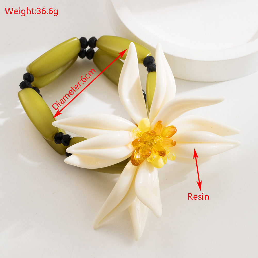 Pendientes de botón de flor blanca, pulseras, collar doble de capas gemelas