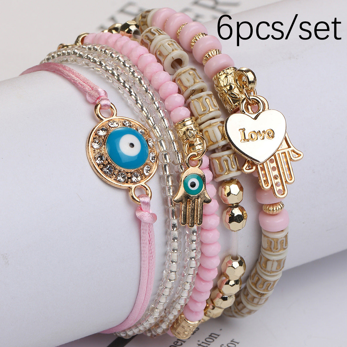 Pulsera de cuerda trenzada ajustable de varias capas y elementos múltiples