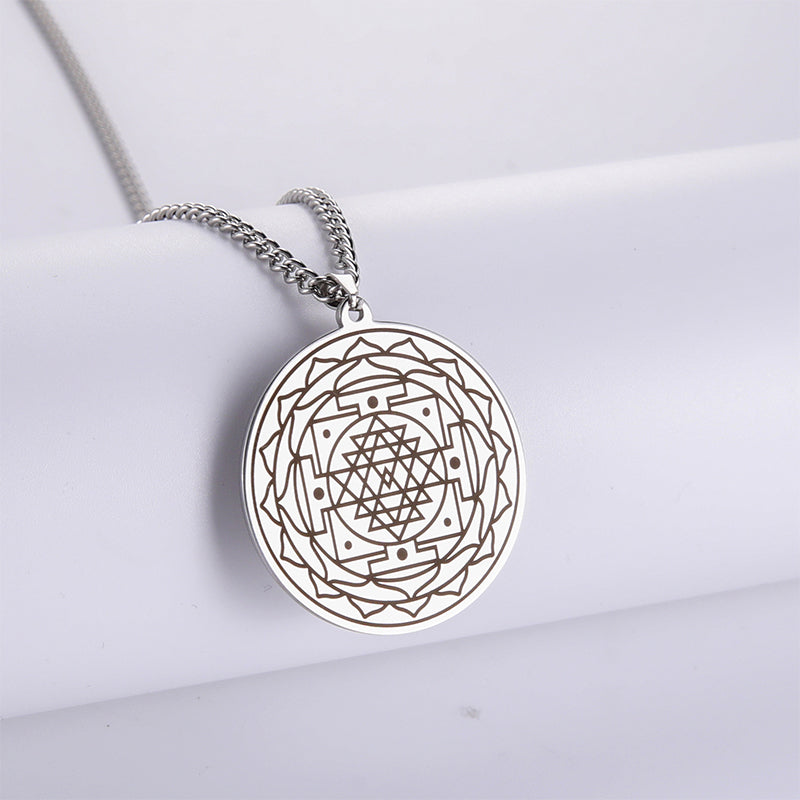 Mandala Blume Anhänger Halskette Edelstahl Heilige Geometrie Halsketten