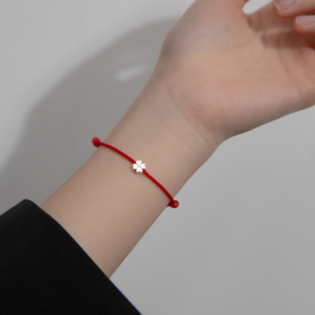 Pulsera Trenzada de Trébol de Cuatro Hojas de Plata S925 para Mujer