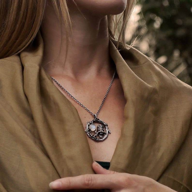 Kreativität Retro Exquisit Mode Eule Stern Mondstein Anhänger Halskette Frau Charme Party Schmuck