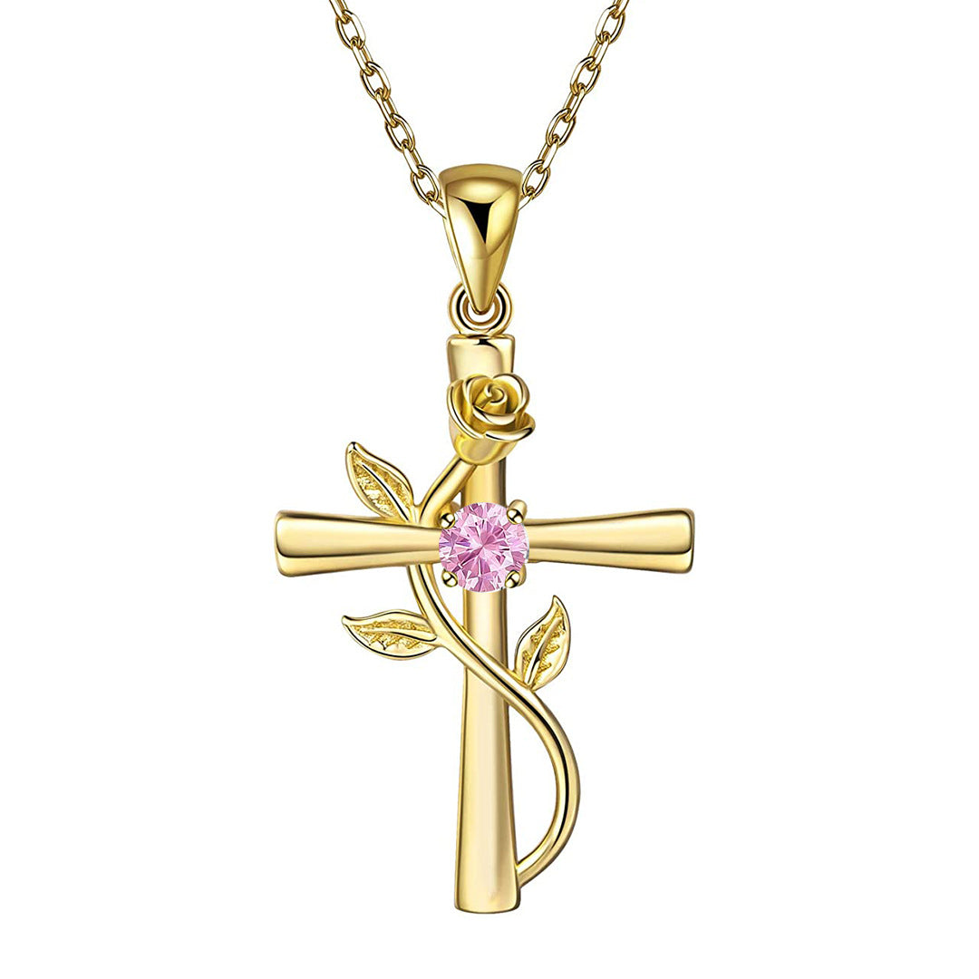 Rosenkreuz-Halskette mit Strass, modische Persönlichkeit, 12 Monats-Geburtsstein-Anhänger-Halskette für Valentinstag, Geburtstagsgeschenk