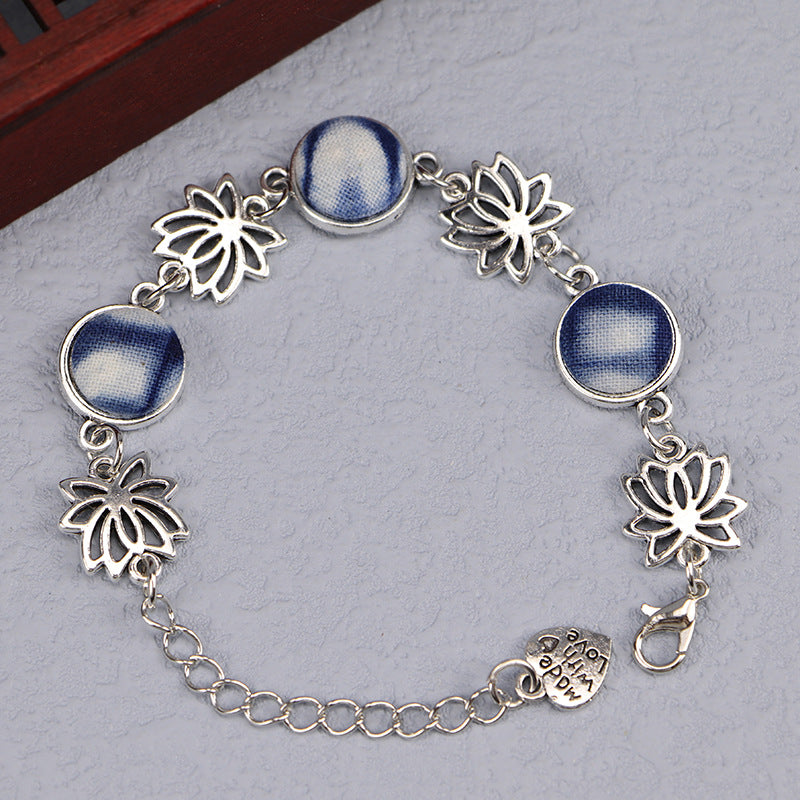 Ethnic Blue Dyed Tie-dye Bracelet Hand-stitched