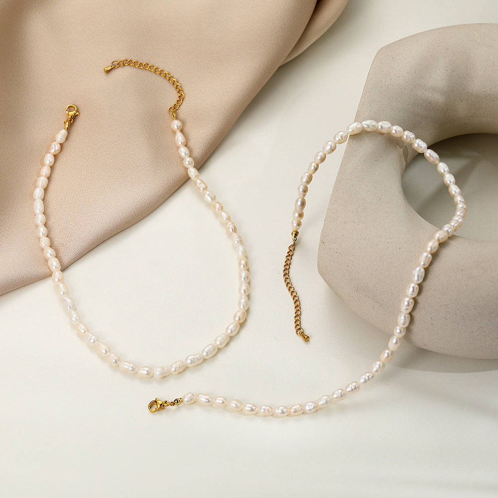 Collar de perlas de agua dulce naturales para mujer, estilo dulce y fresco, cadena de clavícula de lujo ligero, diseño minoritario