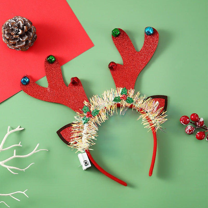 IPC Weihnachtshaarband Leuchtendes Stirnband Weihnachtsbaum Schneeflocke Haarband Hirschhorn Leuchtendes Blinkendes Kopfstück Frohe Weihnachten Geschenk