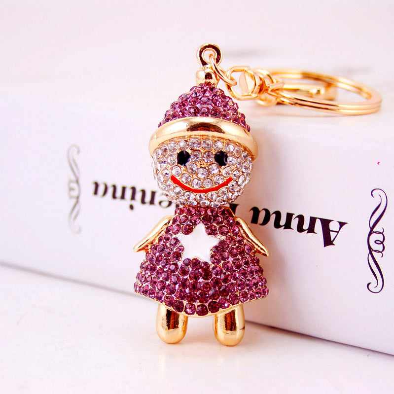 Regalos Artesanales Creativos Lindo Muñeco de Nieve Navideño con Llavero de Diamantes