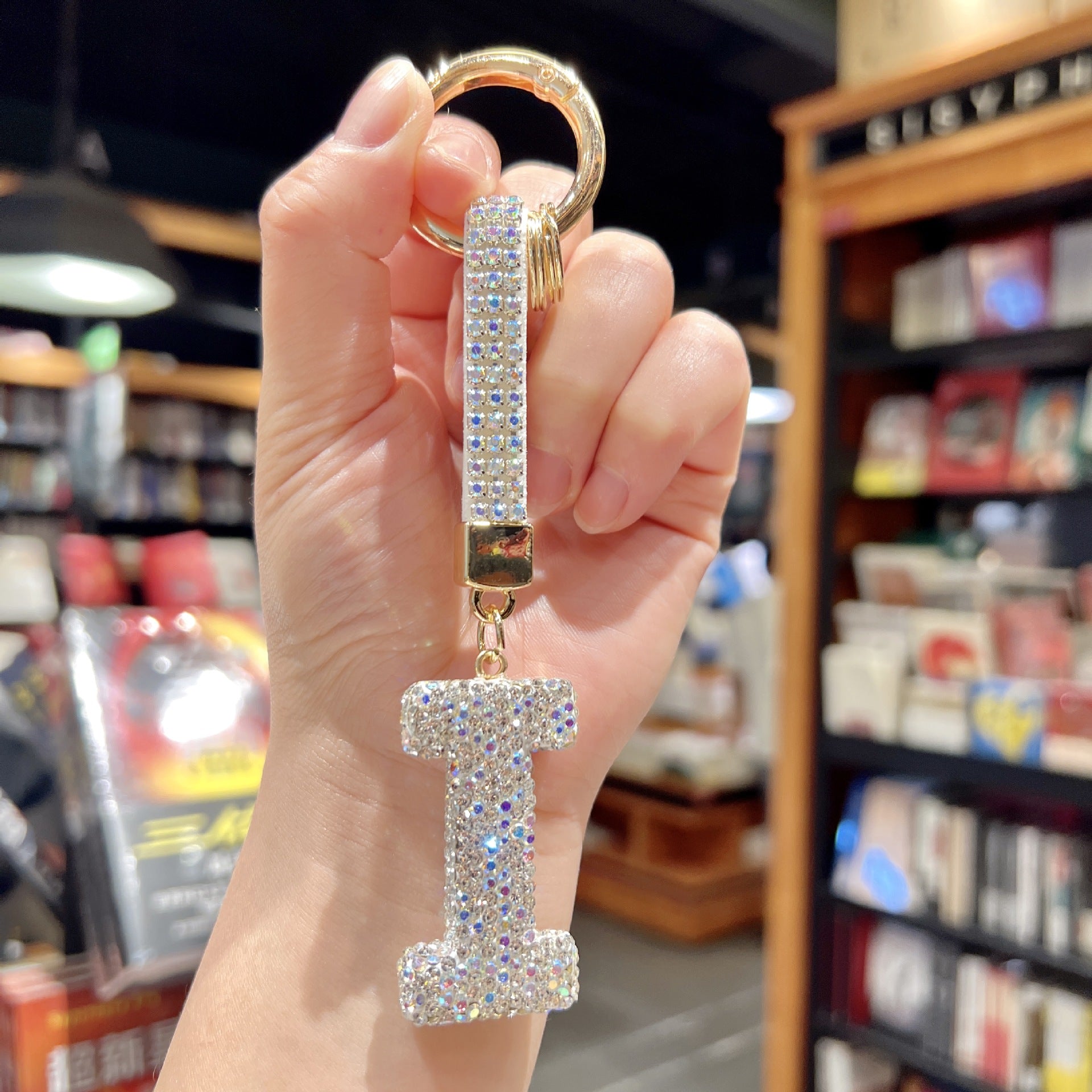 English Letter Keychain Clay Diamond Round Buckle Pendant