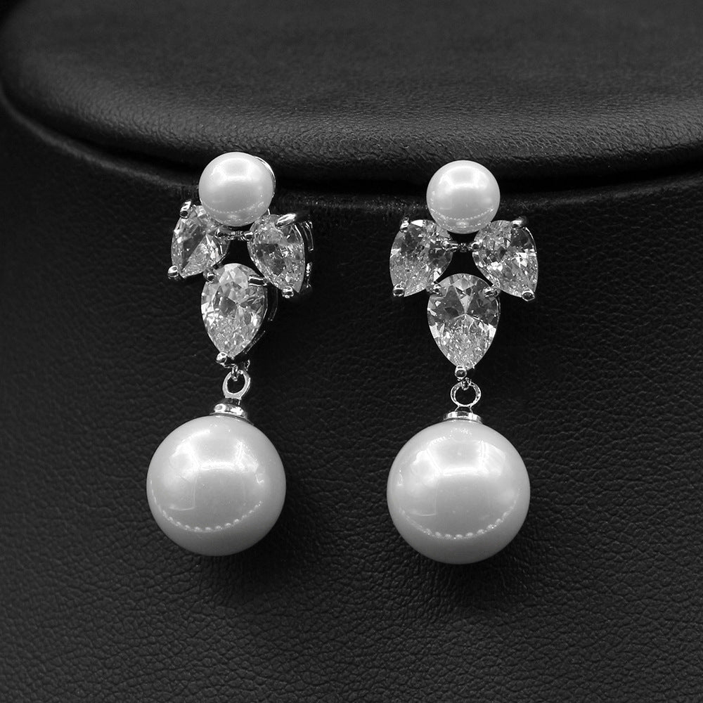 Perlen-Zirkon-Ohrringe-Halsketten-Set, Abend-Schmuck