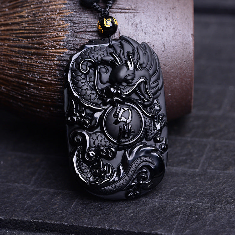 Obsidian Anhänger Drachen Anhänger Halskette