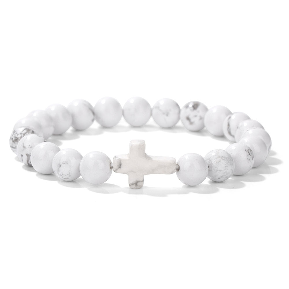 Stone Bead Cross Bracelet Women's Simple Retro