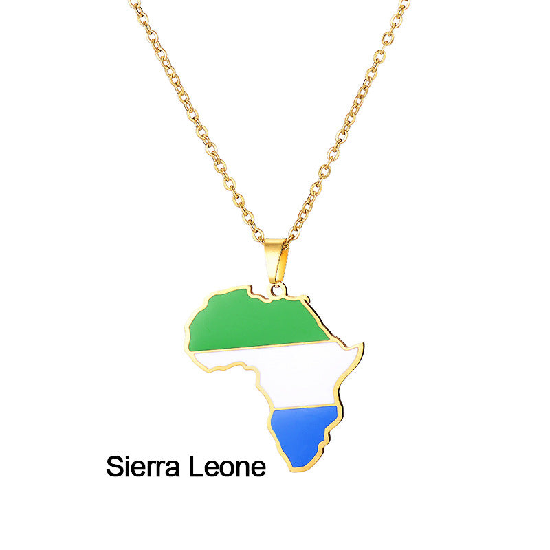 Collar con Colgante de Mapa de África Acero Inoxidable Joyería Ghana Nigeria
