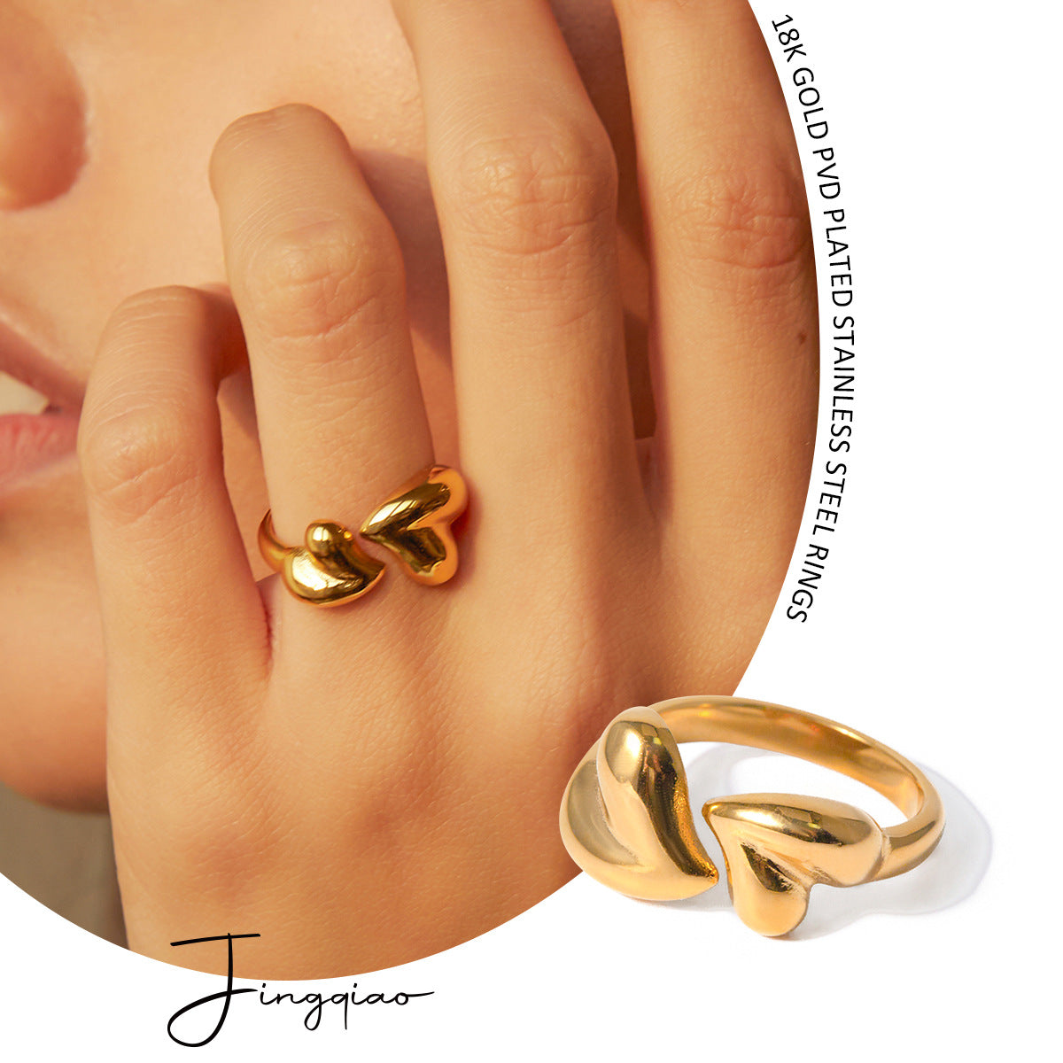 Anillos Abiertos de Acero Inoxidable con Forma de Corazón Asimétrico, Regalos de Joyería Romántica para el Día de San Valentín para Mujeres, Joyería de Moda