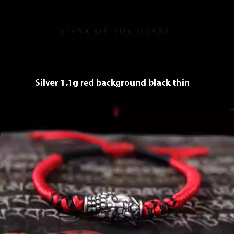 Pulsera de hombre de plata de ley con cuerda roja trenzada