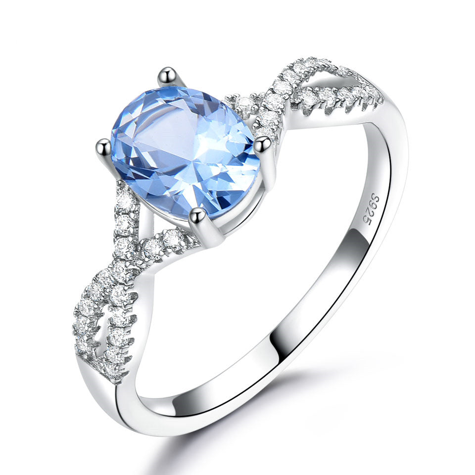 Damenring aus Sterlingsilber, oval, Nano-Morganit