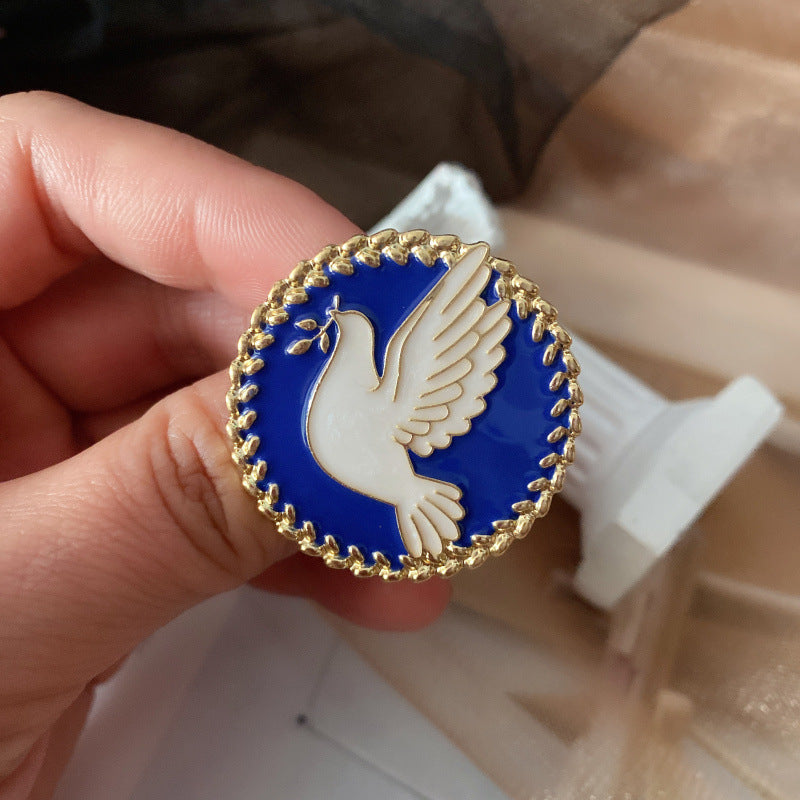 Women's Vintage Literature Dove Of Peace Enamel Oil Drop Brooch