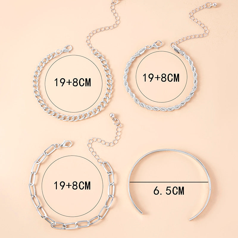 Kubanisches Armband-Set aus Sterlingsilber mit gedrehter Kette für Frauen