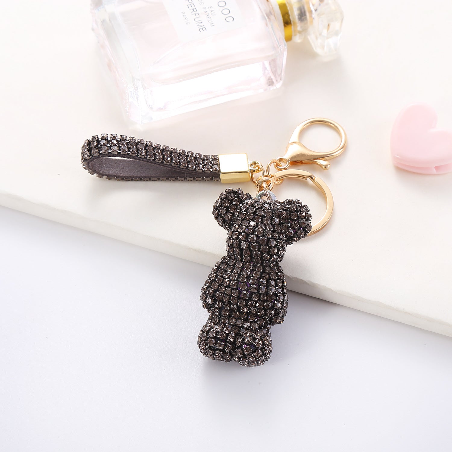 Llavero de oso de peluche con dibujos animados y diamantes de imitación para mujer