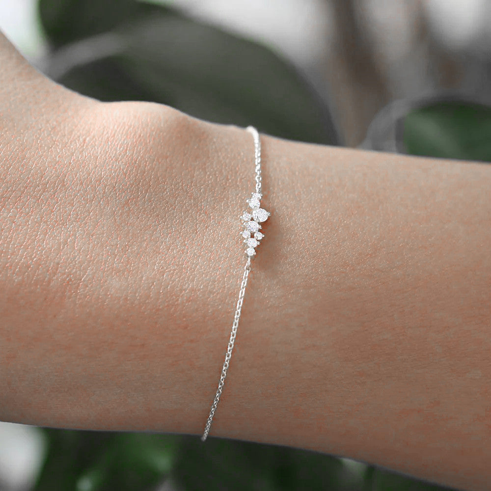 Pulsera hipoalergénica de plata de ley con incrustaciones de diamantes, diseño sencillo y elegante, para mujer