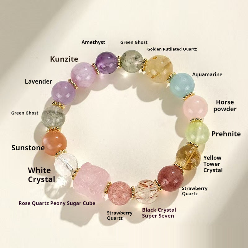 Natural Crystal Nine Tail Fox Cube Sugar Duobao Amethyst Beaded Bracelet