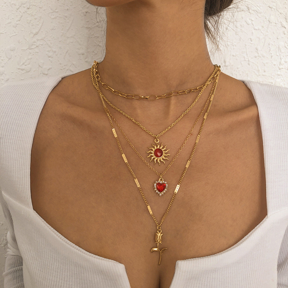 Mehrreihige Halskette Elegante Metallkette Diamant-Halskette