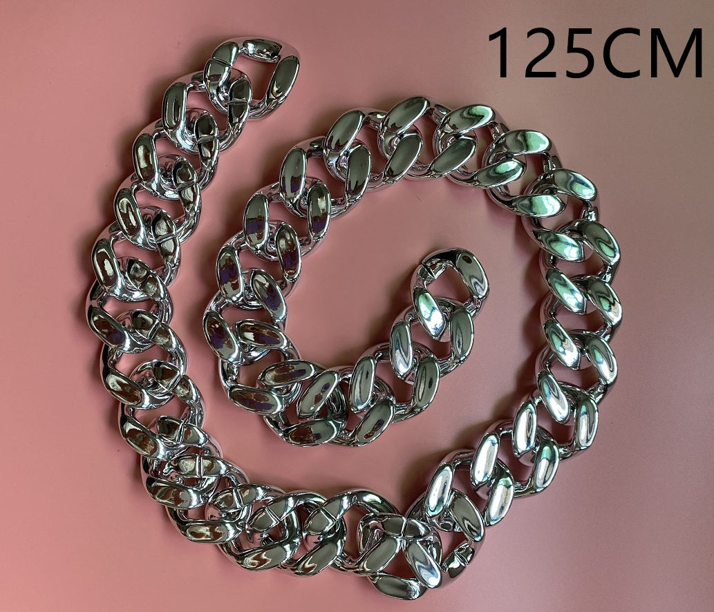 Personalidad Ins Cadena de cintura ancha de cadena gruesa de metal dorado