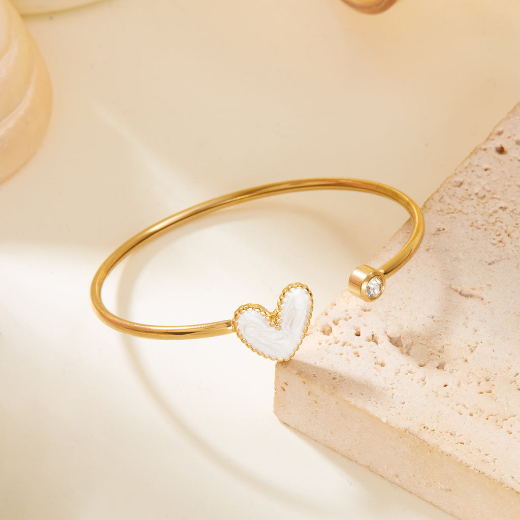 Pulsera Corazón de Aceite Hueco con Diamante