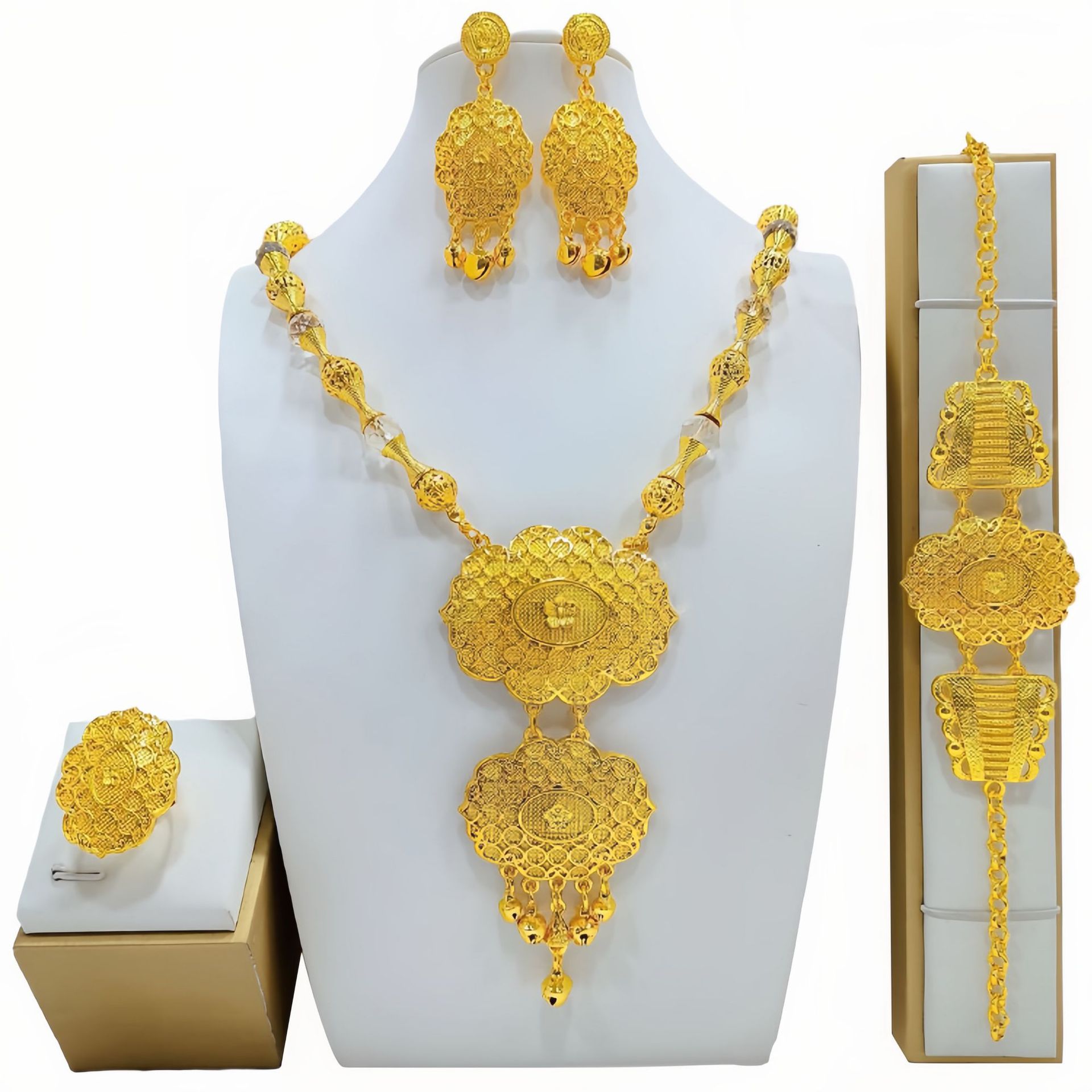 High-end Bridal Wedding Necklace Earring Ring Bracelet Ornament Suit