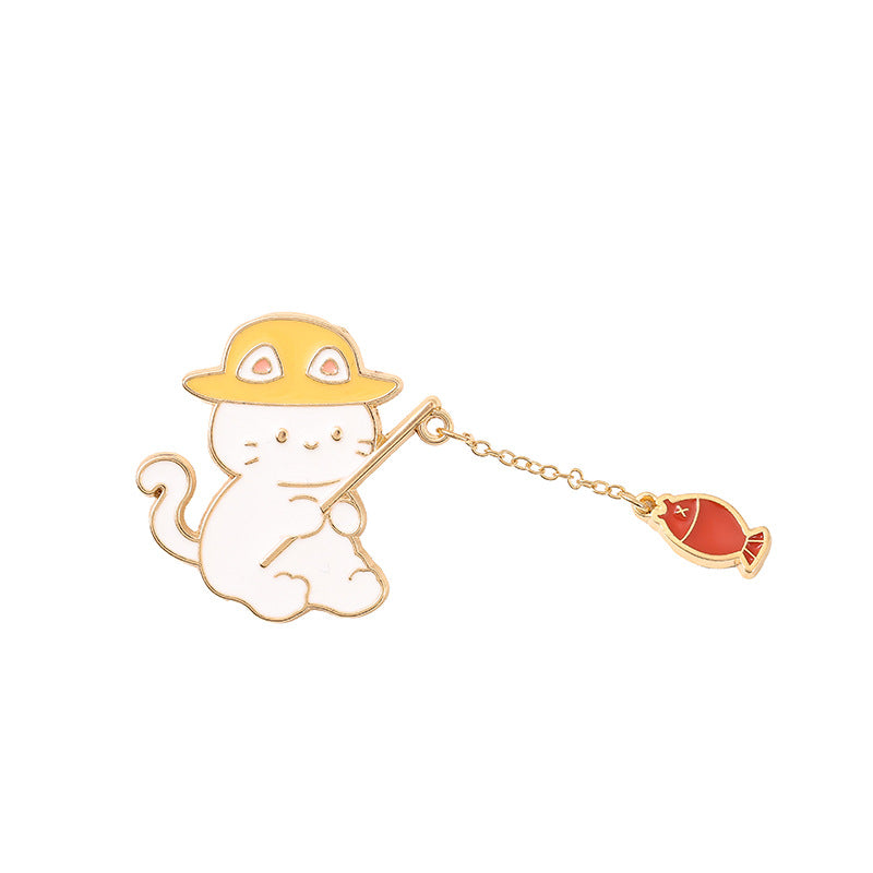 Bonito Broche de Insignia de Gato de Dibujos Animados Estilo Pescador