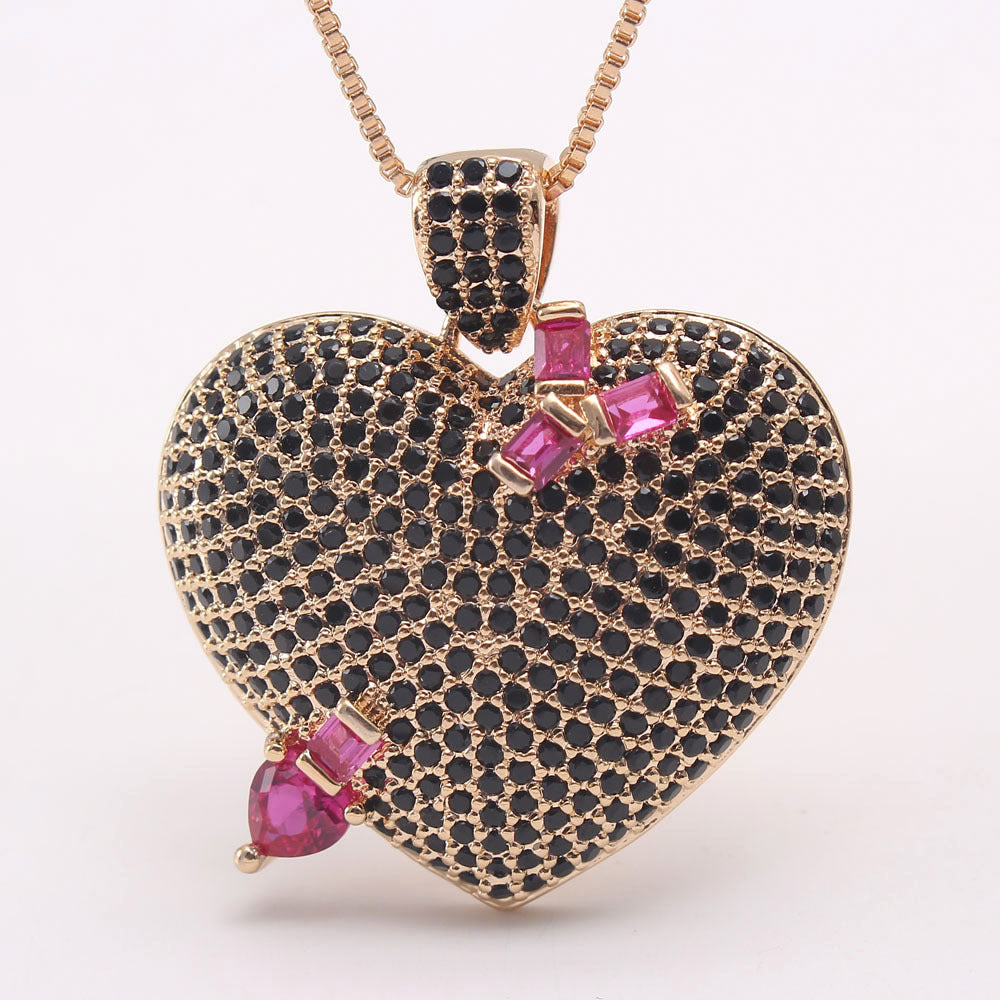 Collar AAA de circonita completa para mujer, chapado en oro real, cobre, corazón de melocotón, joyería