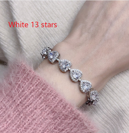 Peach Heart Full Rhinestone Zircon Bracelet For Women