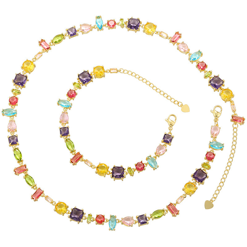 Cross-border Candy Color Special-shaped Zircon Stitching Bracelet Necklace