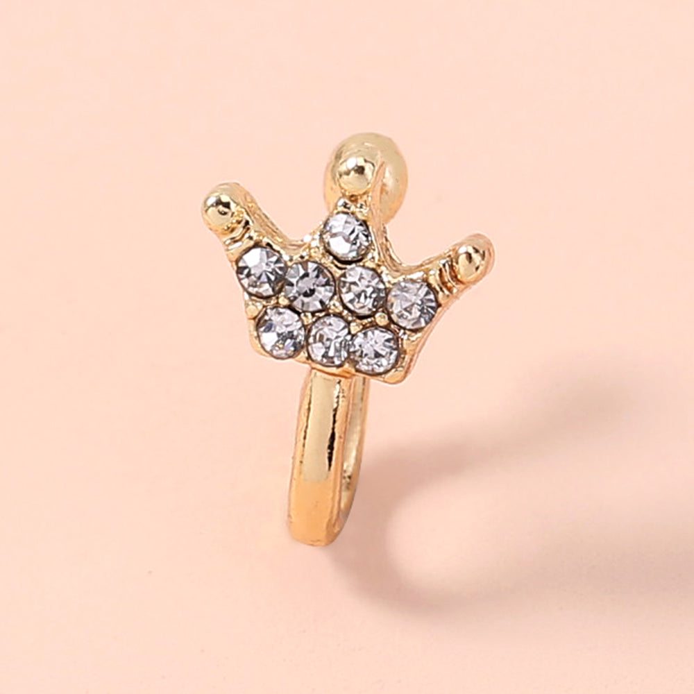 Anillo de nariz de diamantes de imitación dorados, anillo de nariz de diamantes de imitación de mini corona, clip de nariz de corona de perforación