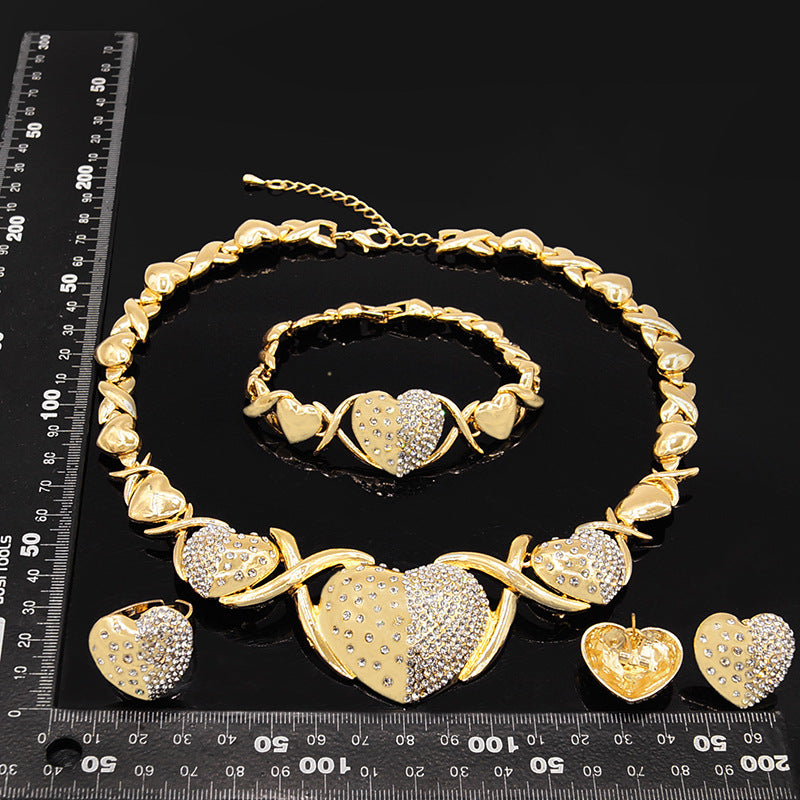 Schmuckset aus Zinklegierung: Halskette, Ohrringe, Armband, Ring