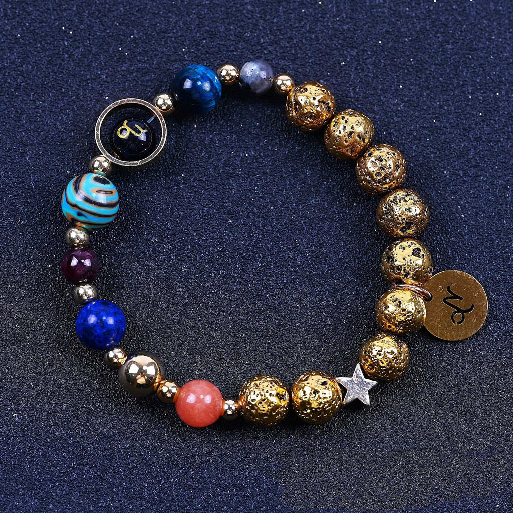 Zwölf Sternzeichen Armbänder Blau San Vulkangestein Antik & Gold Perlenarmband