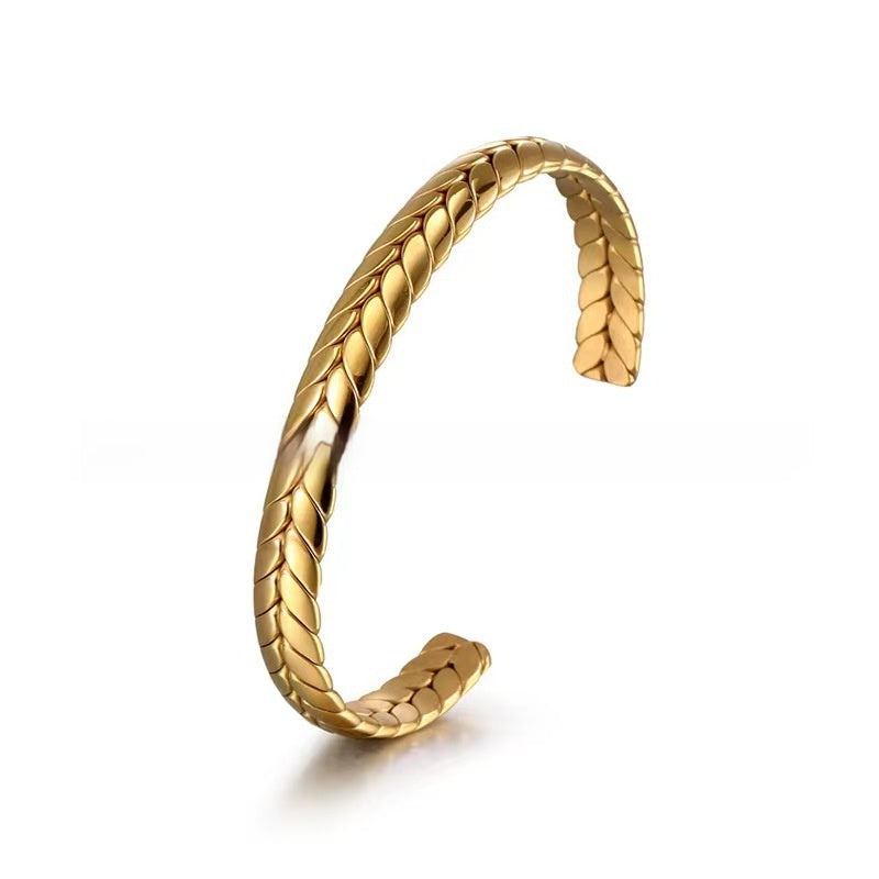 Pulsera en C con cuentas de bambú y trigo