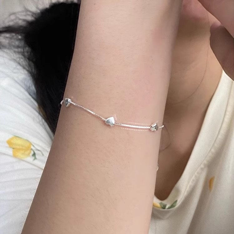 S925 Pulsera de plata esterlina con corazón amoroso para mujer, estilo Mori, dulce temperamento