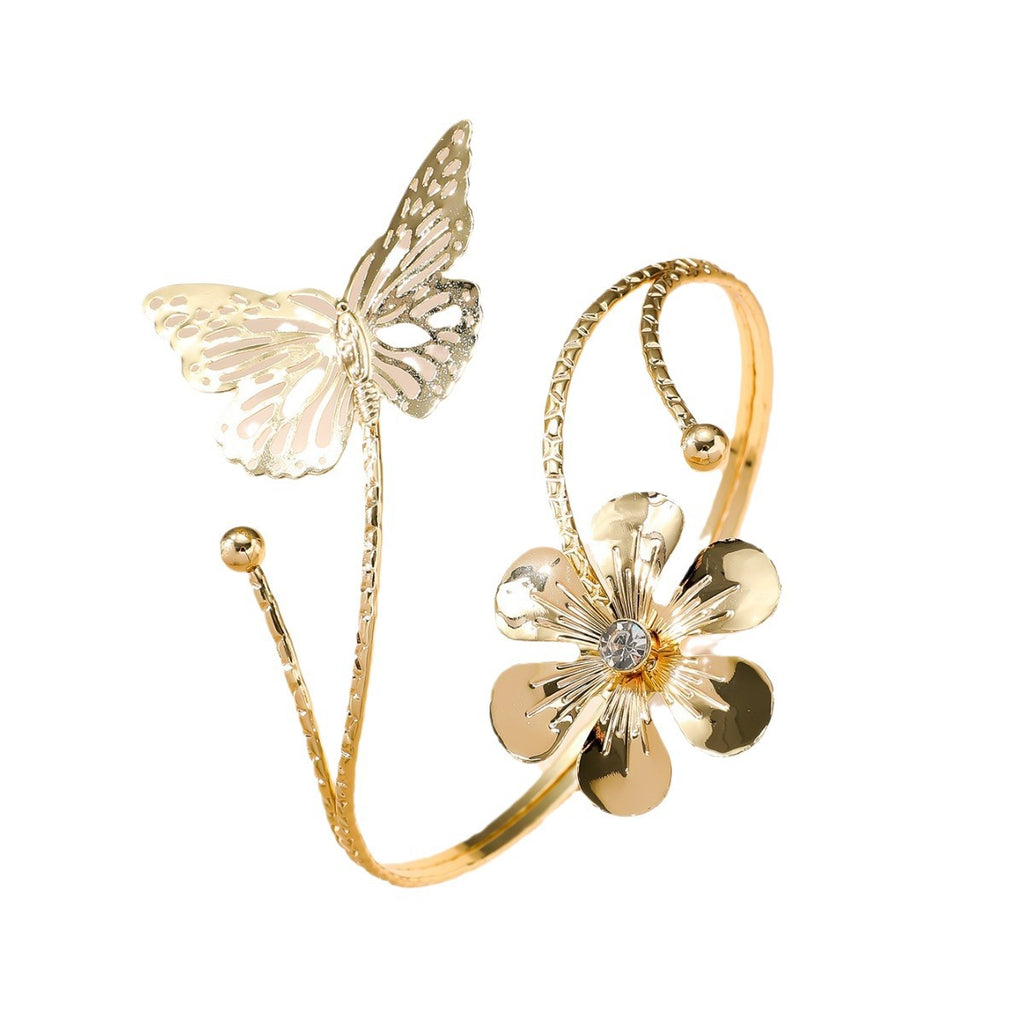 Metall-Textur Dreidimensionale Blumen Exquisites Hohldesign Schmetterlings-Armschmuck